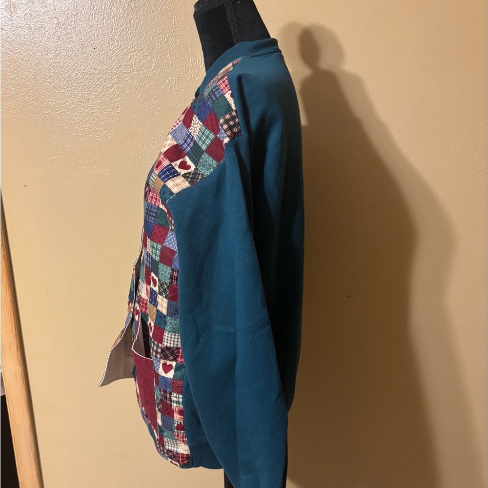 Vintage Jerzees Patchwork Patterned Button Up Swe… - image 4